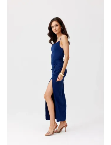 Aria – granatowa sukienka midi z wiązaniem na plecach | Roco Fashion