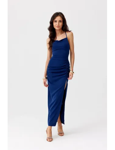 Aria – granatowa sukienka midi z wiązaniem na plecach | Roco Fashion