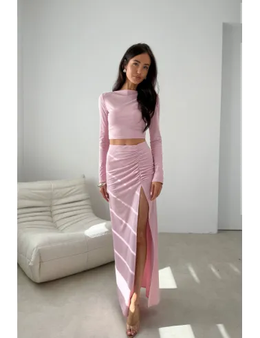 Ottilia – Figurbetonter Maxirock mit Drapierung und Beinschlitz in Rosa | Roco Fashion