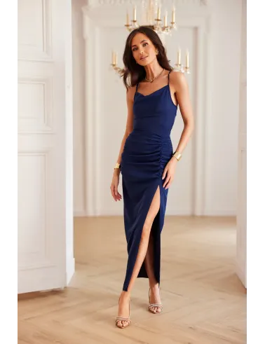 Aria – granatowa sukienka midi z wiązaniem na plecach | Roco Fashion