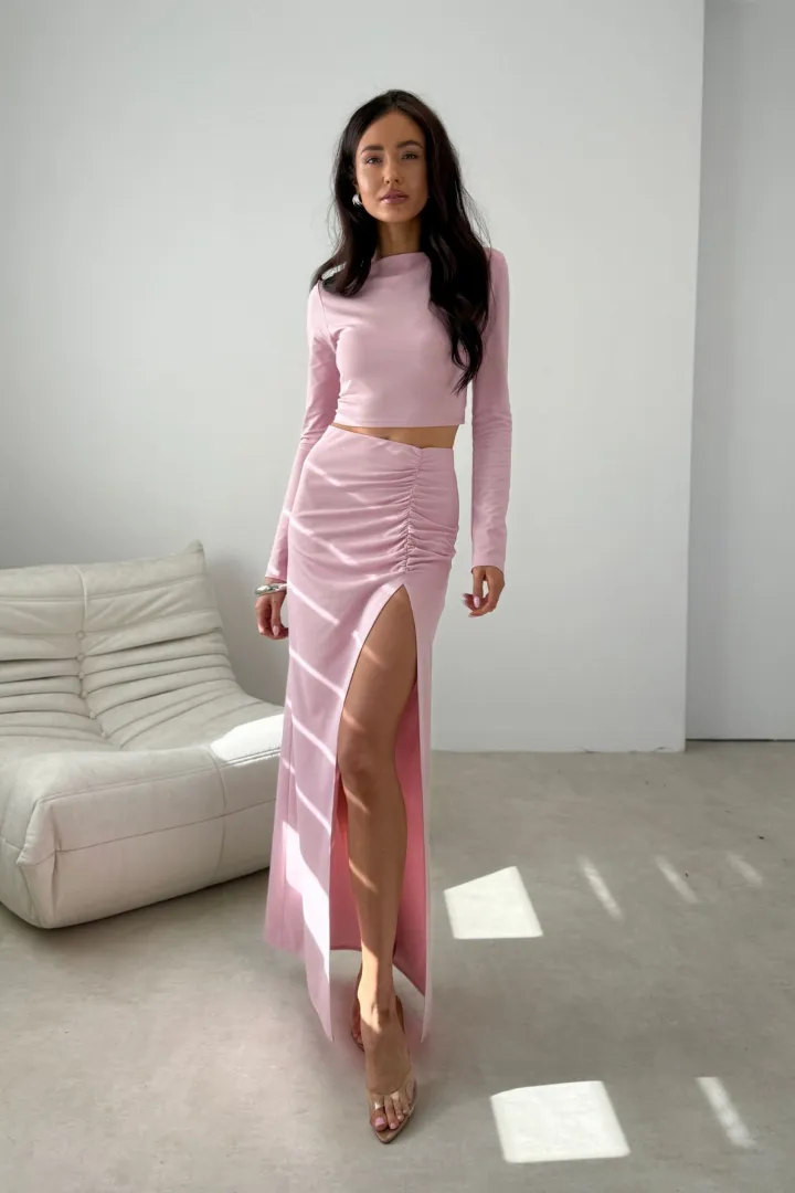 Ottilia - figurbetonter Maxirock mit Drapierung und Beinschlitz in Rosa