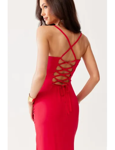 Aria – czerwona sukienka midi z wiązaniem na plecach | Roco Fashion