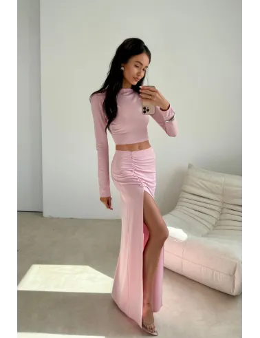 Ottilia – Figurbetonter Maxirock mit Drapierung und Beinschlitz in Rosa | Roco Fashion