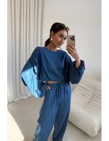 Bluzka Rosalina niebieska – luźna bluzka damska z szerokimi rękawami | Roco Fashion