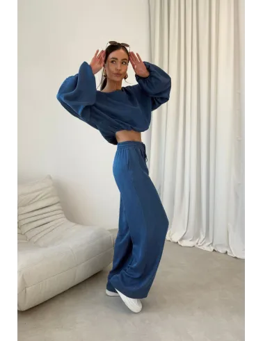 Rosalina – Cropped Bluse mit weitem Schnitt und Volumenärmeln in Blau | Roco Fashion