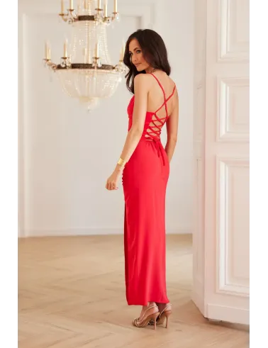 Aria – czerwona sukienka midi z wiązaniem na plecach | Roco Fashion