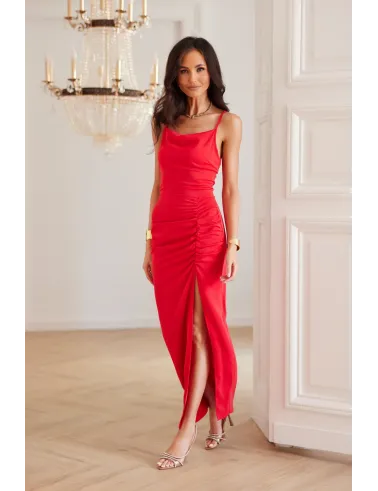 Aria – czerwona sukienka midi z wiązaniem na plecach | Roco Fashion