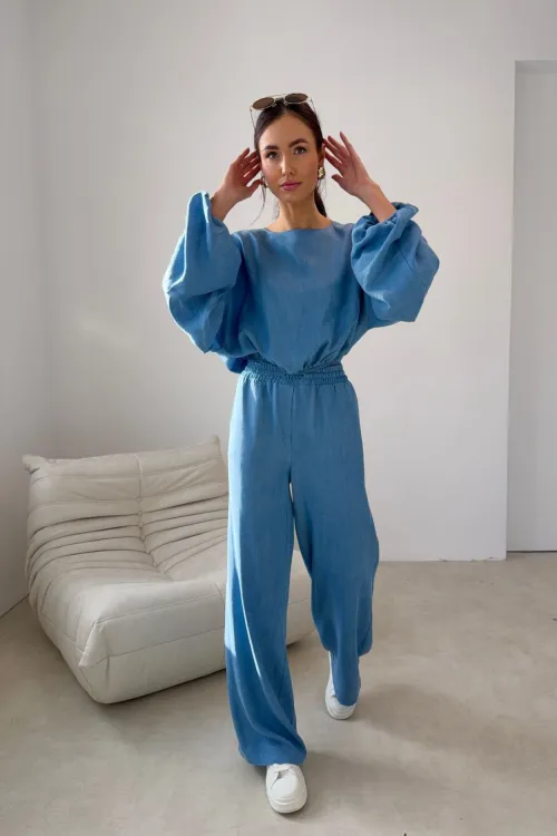 Emmy - Weite Hose mit elastischem Bund und Bindeband J07