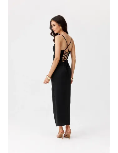 Aria – schwarzes Midikleid mit Schnürung am Rücken | Roco Fashion