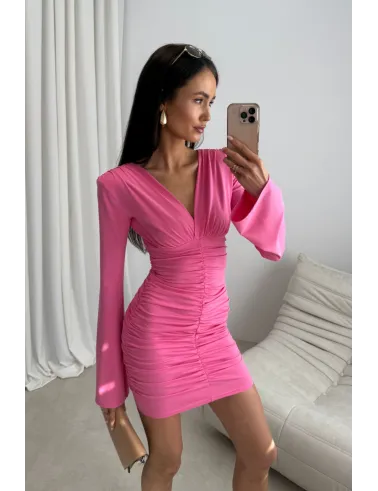 Amoura – dopasowana mini sukienka z marszczeniem jasny amarant | Roco Fashion