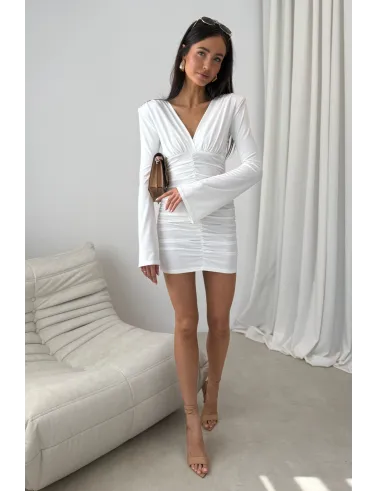 Amoura – figurbetontes Mini Kleid mit eleganter Raffung in Ecru | Roco Fashion