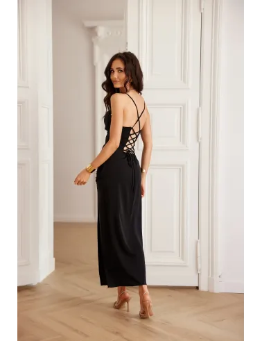 Aria – schwarzes Midikleid mit Schnürung am Rücken | Roco Fashion