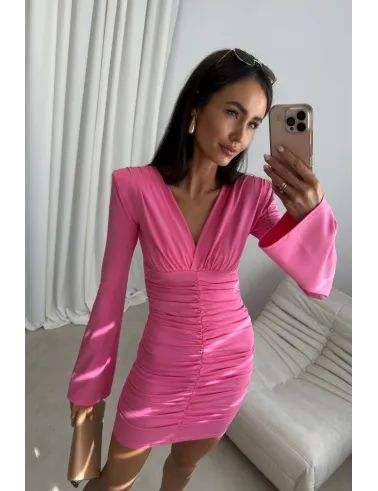 Amoura – dopasowana mini sukienka z marszczeniem jasny amarant | Roco Fashion