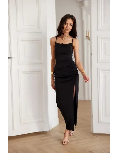 Aria – schwarzes Midikleid mit Schnürung am Rücken | Roco Fashion