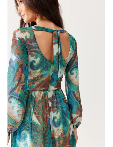 Alessia – sukienka maxi z szyfonu we wzorze paisley i wycięciem na plecach | Roco Fashion