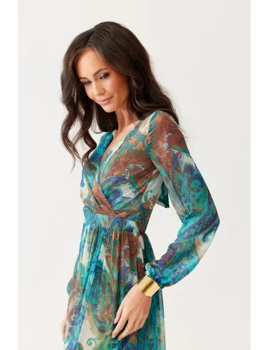 Alessia – sukienka maxi z szyfonu we wzorze paisley i wycięciem na plecach | Roco Fashion