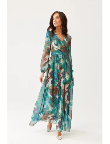 Alessia – sukienka maxi z szyfonu we wzorze paisley i wycięciem na plecach | Roco Fashion