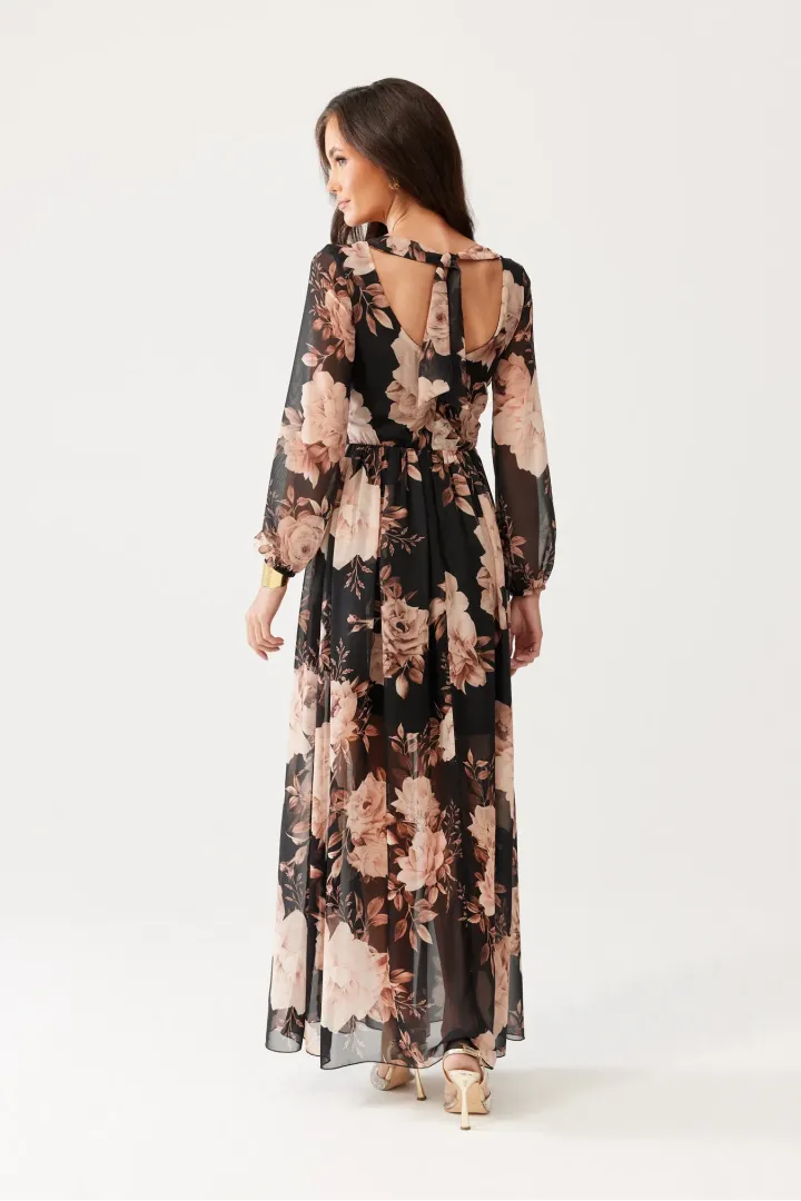 Alessia – Maxi-Kleid aus Chiffon mit Blumenprint und Rückenausschnitt