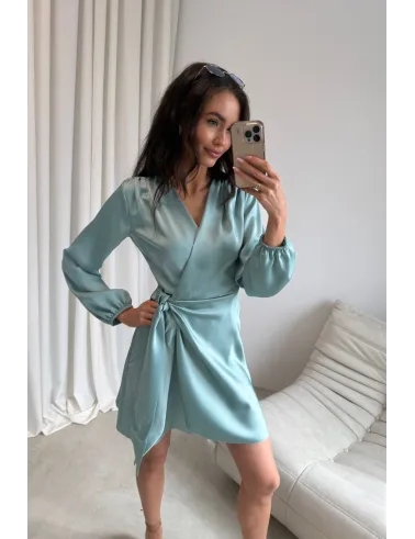 Catlin – Elegantes Mini Wickelkleid in Mint mit Taillenband & langen Ärmeln | Roco Fashion
