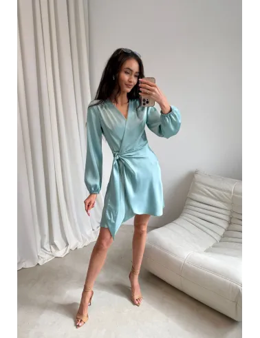 Catlin – Elegantes Mini Wickelkleid in Mint mit Taillenband & langen Ärmeln | Roco Fashion