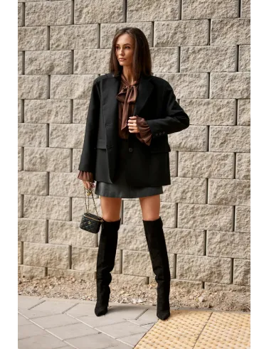 Isabel – elegancka brązowa bluzka z wiązaniem przy szyi | Roco Fashion