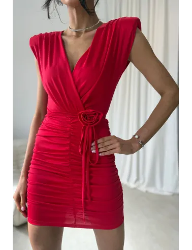 Zirelle – figurbetontes rotes Minikleid mit Raffungen & Wickelausschnitt | Roco Fashion