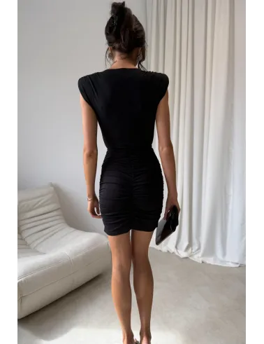Zirelle – figurbetontes Minikleid mit Raffungen & Wickelausschnitt in Schwarz | Roco Fashion