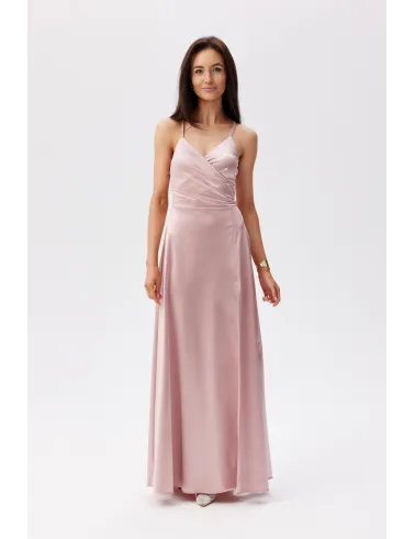 Serena – elegantes Satin Maxikleid Rosa mit Beinschlitz & Schnürung | Roco Fashion