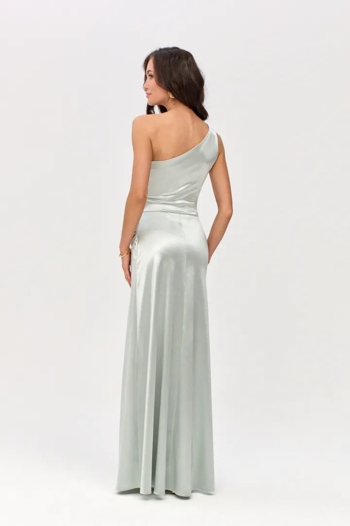 Inez - elegantes One-Shoulder Maxikleid mit Schlitz in Mint