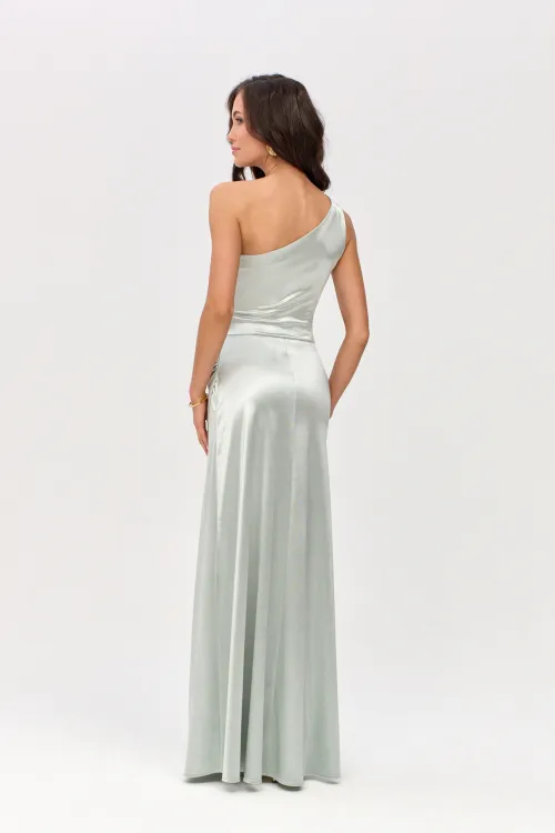 Inez - elegantes One-Shoulder Maxikleid mit Schlitz in Mint