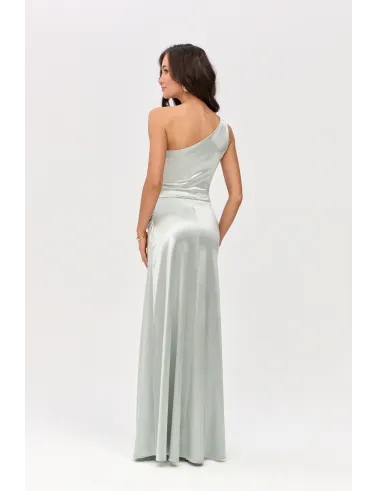 Inez – długa sukienka na jedno ramię z rozcięciem miętowa | Roco Fashion