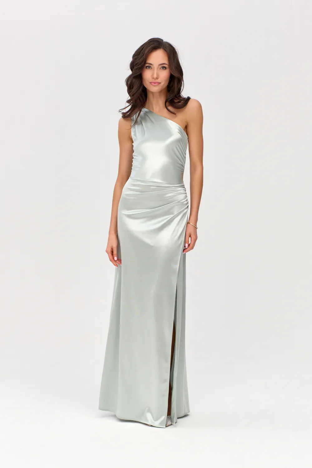 Inez – elegantes One-Shoulder Maxikleid mit Schlitz in Mint | Roco Fashion
