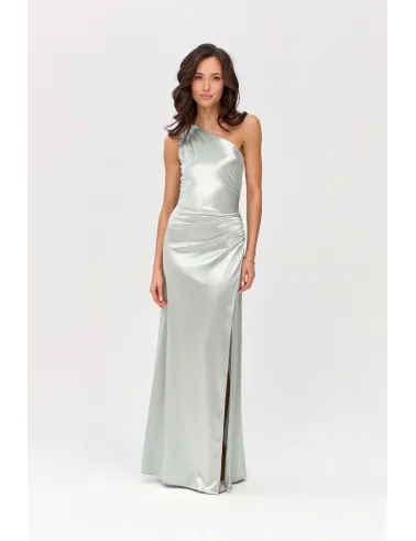 Inez – długa sukienka na jedno ramię z rozcięciem miętowa | Roco Fashion