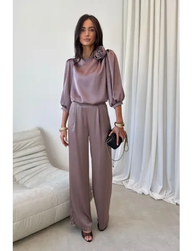Elsa – elegante Wide-Leg Hose mit Satin-Finish in Braun | Roco Fashion