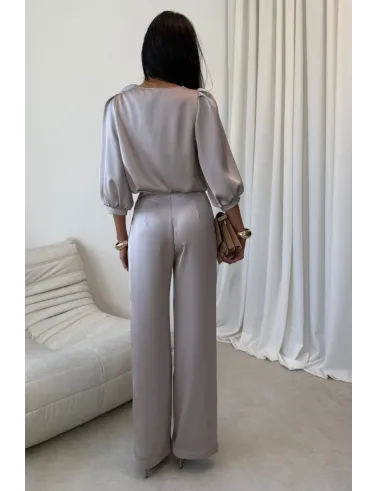 Elsa – elegante Wide-Leg Hose mit Satin-Finish in hell Beige| Roco Fashion