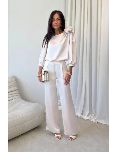 Elsa – elegante Wide-Leg Hose mit Satin-Finish in Vanille| Roco Fashion