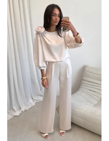 Elsa – elegante Wide-Leg Hose mit Satin-Finish in Vanille| Roco Fashion