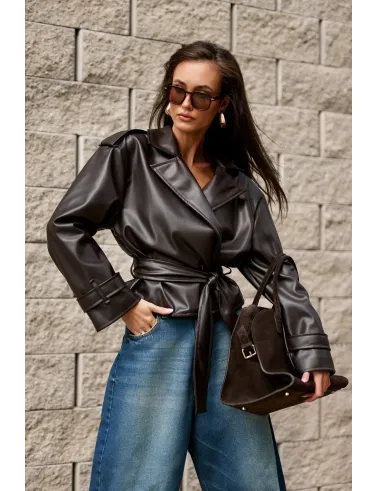 Lorina – braune Jacke mit Taillengürtel | Roco Fashion