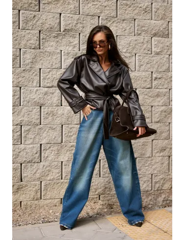 Lorina – braune Jacke mit Taillengürtel | Roco Fashion