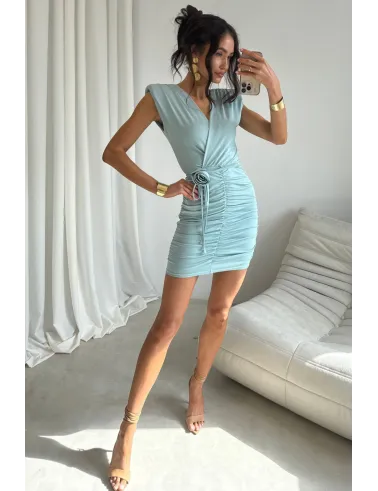Zirelle – figurbetontes Minikleid mit Raffungen & Wickelausschnitt in Mint | Roco Fashion
