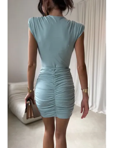 Zirelle – figurbetontes Minikleid mit Raffungen & Wickelausschnitt in Mint | Roco Fashion
