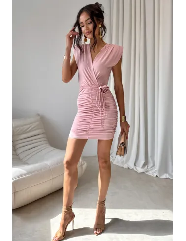 Zirelle – figurbetontes Minikleid mit Raffungen, Wickelausschnitt Puderrosa | Roco Fashion