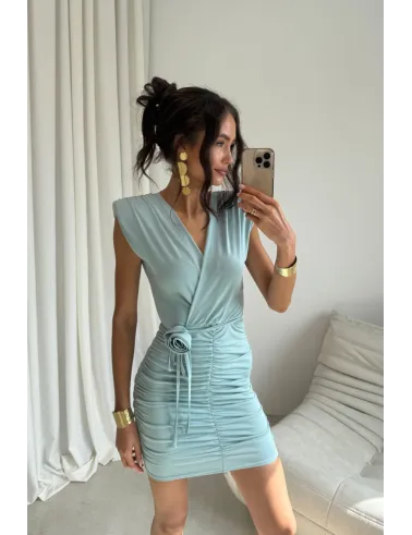 Zirelle – figurbetontes Minikleid mit Raffungen & Wickelausschnitt in Mint | Roco Fashion