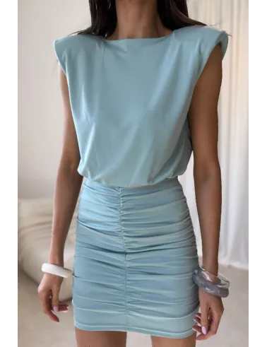 Yselle – mini sukienka z marszczeniem i odkrytymi plecami miętowa | Roco Fashion