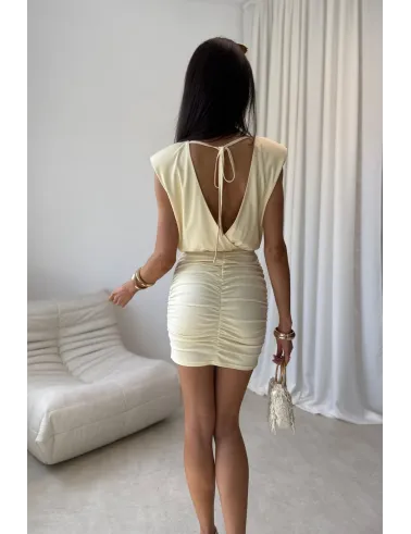 Yselle – Elegantes Minikleid mit Raffungen und tiefem Rückenausschnitt in Hellgelb | Roco Fashion
