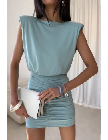 Yselle – Elegantes Minikleid mit Raffungen und tiefem Rückenausschnitt in Mint | Roco Fashion