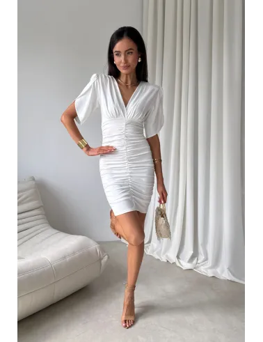Novalie – Elegantes Minikleid mit Raffungen und kurzen Ärmeln in Ecru| Roco Fashion