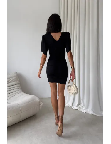 Novalie – Elegantes Minikleid mit Raffungen und kurzen Ärmeln in Schwarz| Roco Fashion