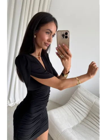 Novalie – Elegantes Minikleid mit Raffungen und kurzen Ärmeln in Schwarz| Roco Fashion