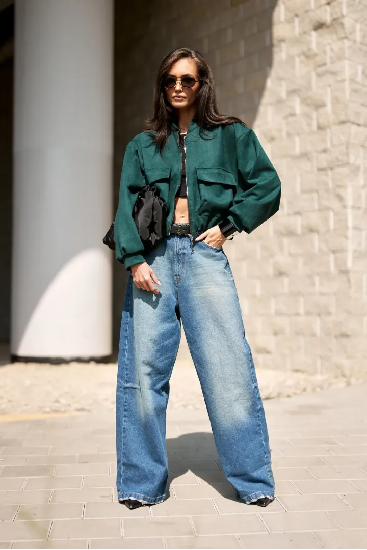 Vivara – Bomberjacke in Flaschengrün mit Reißverschluss